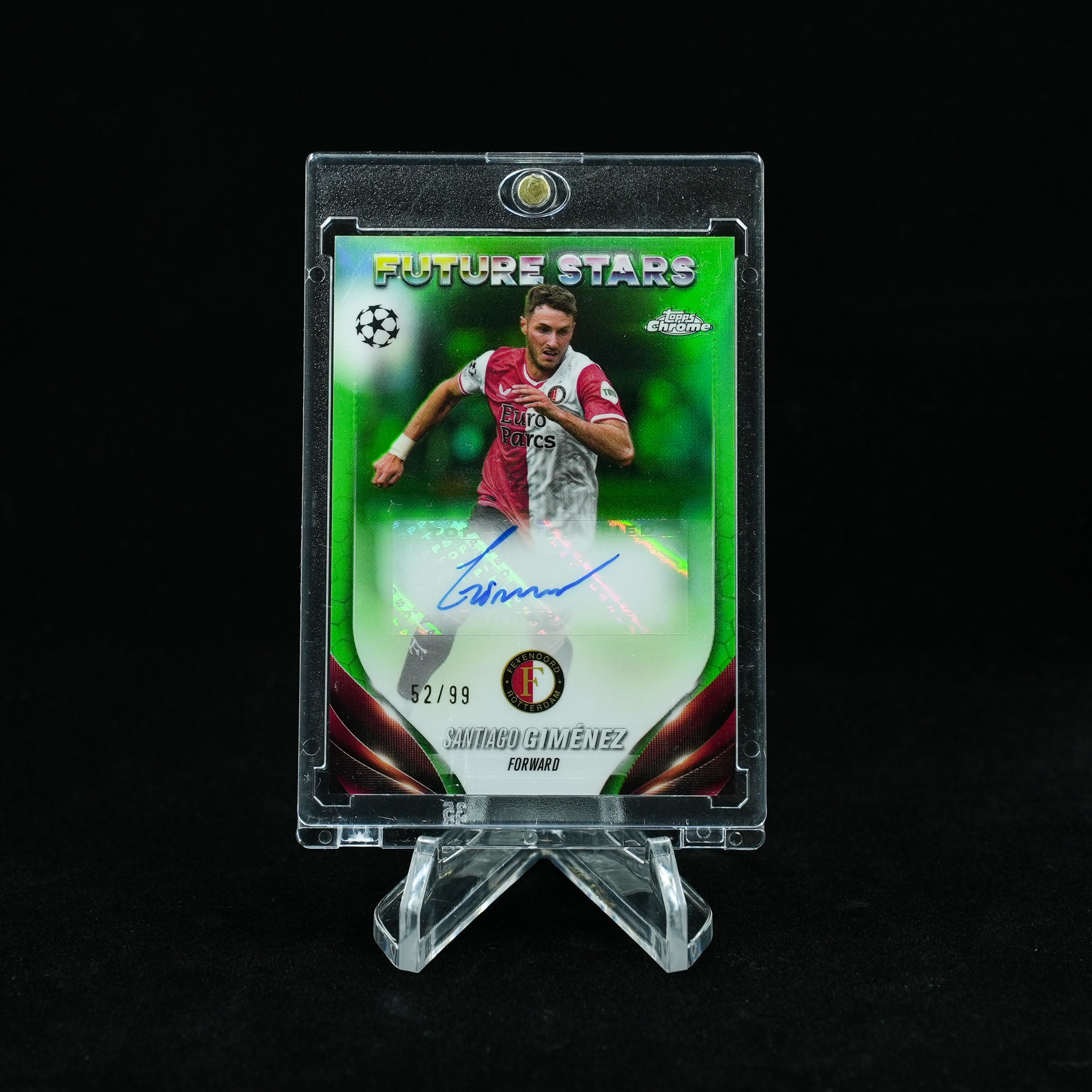 2023-24 Topps Chrome UEFA Club Competitions Soccer-Santiago Gimenez-Auto Green Wave /99